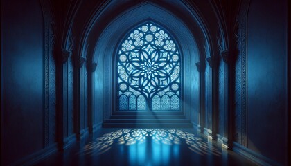 Wall Mural - Mystical Blue Light Illuminating an Ornate Mosque Interior