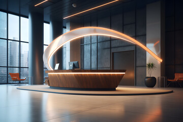 Poster - Modern Hotel Lobby with an LED Lit Reception Desk