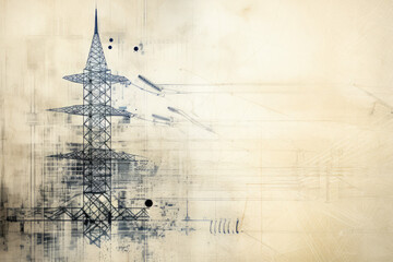 Wall Mural - Electricity pylons and high voltage lines in a foggy forest