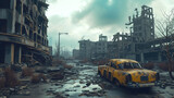 Fototapeta  - Post apocalyptic landscape with ruined city after nuclear war.