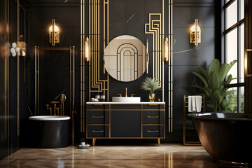 Canvas Print - bathroom with black and gold