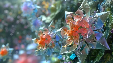 A virtual Eden of geometric flowers, blooming in a 3D matrix