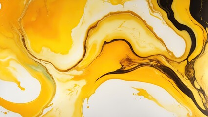 Abstract Yellow Natural luxury fluid art alcohol ink painting Background