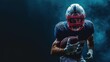 sport concept. american football sportsman player on black background with copy space. sport concept, generative ai