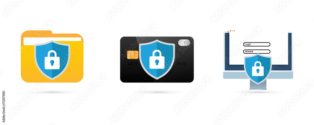 Credit card computer screen, data folder and online cyber security ...