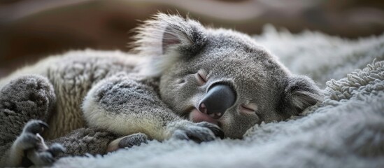 Poster - Adorable Sleeping Baby Koala Snuggles Comfortably