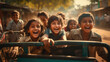 © basketman23 - A group of Indian children rides together in an auto-rickshaw to their school