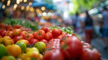 A Vibrant Kaleidoscope Of Fresh Produce And Bustling Activity At The Farmer's Market, Capturing The Essence Of Community Connection, [blurred Movement Of Buyers And Sellers At The 