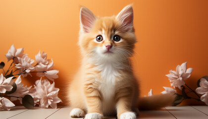 Sticker - Fluffy kitten sitting, looking playful, charming, and curious indoors generated by AI