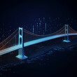 Bridge from digital data, Abstract illustration, 3d low poly with lines and dots