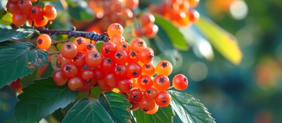 Wall Mural - Vibrant Ripe Fruits on a Thriving Viburnum Tree: A Burst of Color and Flavor - Fruits, Ripe, Viburnum, Tree in Perfect Harmony