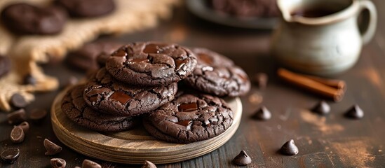 Wall Mural - Decadent Chocolate Cookies Arranged Beautifully on a Table, Indulge in the Richness of Chocolate, Cookies, and Table Delights