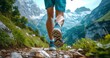 A Man's Journey Along a Mountain Path with Sport Shoes
