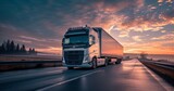 Fototapeta  - Capturing the Majesty of a European Truck Transporting Goods on the Open Road