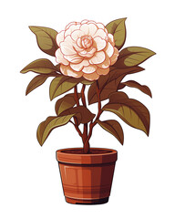 Wall Mural - Illustration of camellia flower in pot isolated on transparent background
