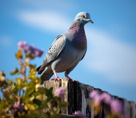 Wall Mural - this gray pigeon sits on top of a fence post