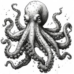 octopus line art black and white sharp lines