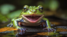 Smiling Green Frog. AI
