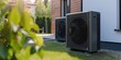 Energy-Efficient Heat Pump Installed In Residential Home To Harness Clean Power, Ample Space For Text. Сoncept Home Energy Efficiency Tips, Benefits Of Heat Pump, Clean Power Solutions