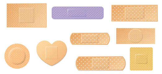 creative vector illustration of adhesive bandage elastic medical plasters set isolated on transparen