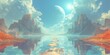 Captivating Fantasy Landscape With Vibrant And Surreal Gaming Art, Perfect For Copy Space. Сoncept Enchanting Fantasy Landscapes, Vibrant Gaming Art, Surreal Imagery, Copy Space, Captivating Visuals
