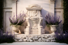 Stone Podium Victorian Garden As Backdrop Lavender