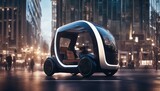 Fototapeta Góry - Electric Urban Pod, a compact electric urban pod navigating through a smart city