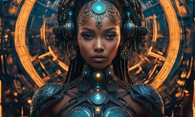 techno elegance: glowing symbols on ebony grace