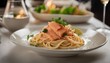 Smoked Salmon Linguine, a plate of smoked salmon linguine in a creamy sauce