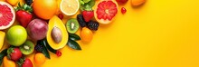 Tropical fruit salad on yellow background