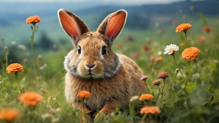 Brown rabbit in the meadow