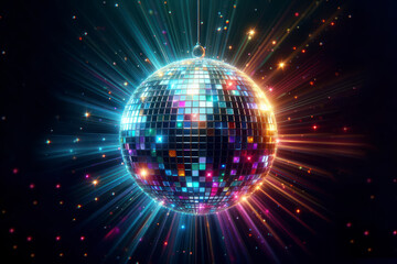 Sparkling disco ball. Night party isolated black background. ai generative