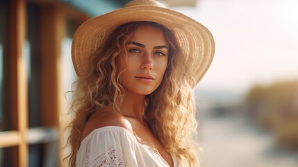 A young woman relaxes by the seaside in this selective focus shot.