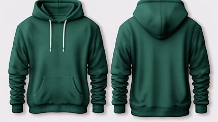 Wall Mural - Set of green front and back view tee hoodie hoody sweatshirt on transparent background cutout, PNG file. Mockup template for artwork graphic design --ar 16:9.