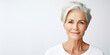 Mature old lady close up portrait. Healthy face skin care beauty, middle age skin care cosmetics, cosmetology concept