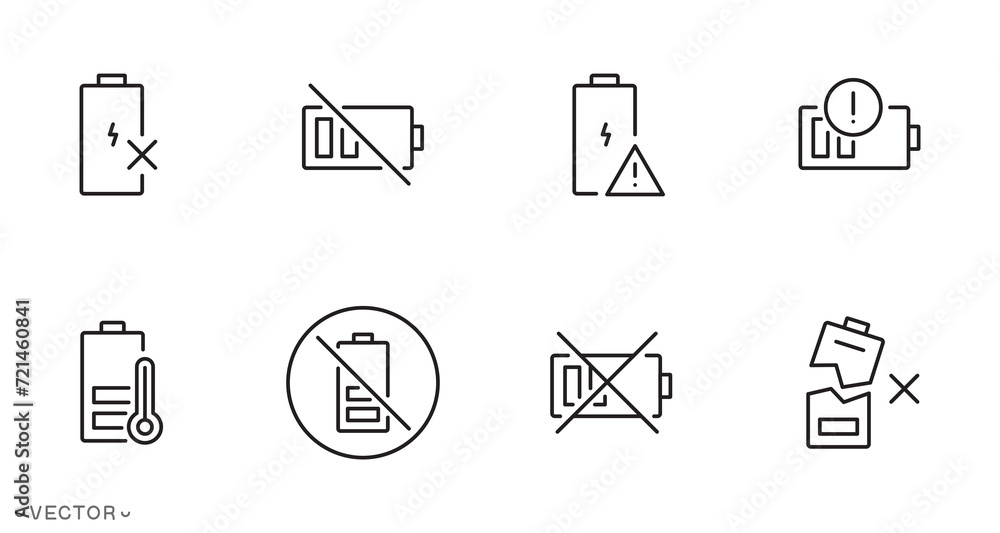 Damage Battery Sign battery damage icon, charging prohibited, cross sign for accumulator ...