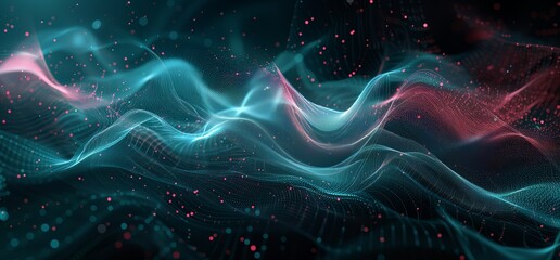 Wall Mural - Abstract 3d wavy technology science connected with dots blue background