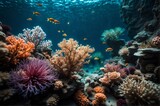 Fototapeta Do akwarium - Underwater Life: Corals, Plants, and Colorful Fish in the Magic of the Ocean