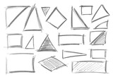 Set different geometric shapes isolated on white, hand draw, lead pencil