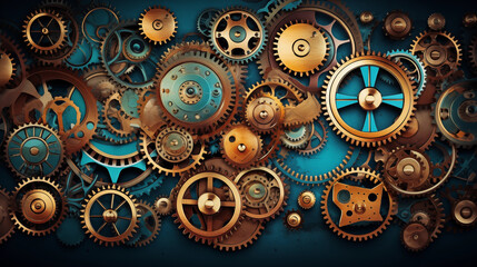 Wall Mural - Abstract gears and cogs working in harmony