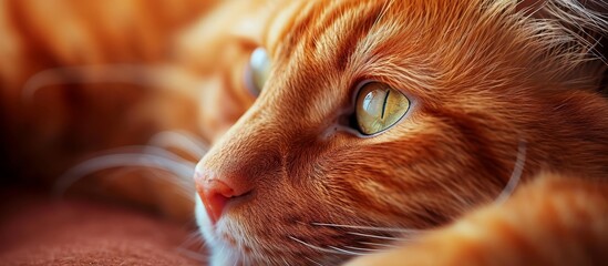 Poster - Red Cat Close Up: Mesmerizing Red Cat Close Up with Vivid Detail of its Intriguing Red Coat