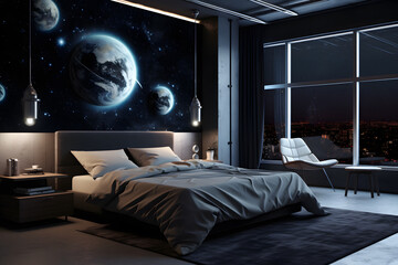 Poster - A bedroom with a modern space themed design