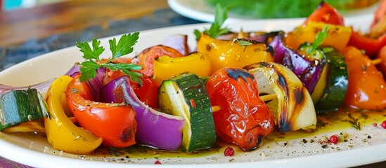 Canvas Print - Delicious Grilled Vegetables on a White Plate: Savor the Flavors of Grilled Vegetables on a Stunning White Plate