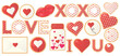 Large set of festive sugar cookies for Valentine's Day. Cakes in the shape of letters, hearts, circles, envelope, jar, lips