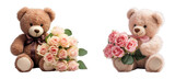Fototapeta Zwierzęta - Teddy bears with roses. For valentine, anniversary, wedding cards, invitation, social media post, birthday.