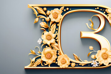 Canvas Print - 3d medieval and nouveau style alphabet letter collection, letter L,T,E,G with flowers and leaves