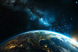 Abstract space and planet Earth. Background for design with selective focus and copy space.