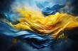 Abstract background of blue and yellow colors, the flag of Ukraine, in the form of a splash, smoke, splashes of paint