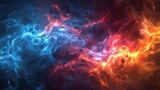 Fototapeta  - Fire and ice fractal lightning, plasma power background