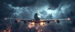 Passenger's Thrilling Journey: Aeroplane Battling a Yielding and Turbulent Thunderstorm with Dazzling Lightnings